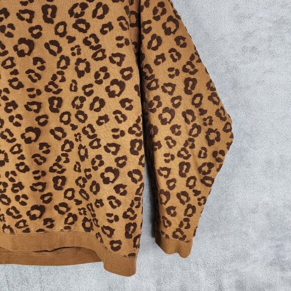Womens Time And Tru Crop Shirt Brown Animal Print Long Sleeve Stretch Size S - Picture 2 of 10